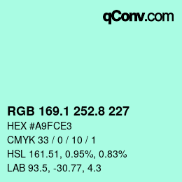 カラーコード: RGB 169.1 252.8 227 | qconv.com
