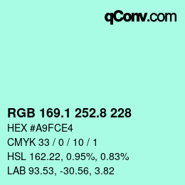 カラーコード: RGB 169.1 252.8 228 | qconv.com