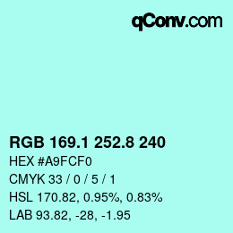 Color code: RGB 169.1 252.8 240 | qconv.com