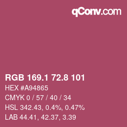 カラーコード: RGB 169.1 72.8 101 | qconv.com