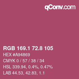 カラーコード: RGB 169.1 72.8 105 | qconv.com