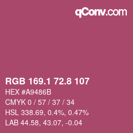 カラーコード: RGB 169.1 72.8 107 | qconv.com