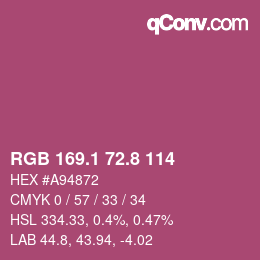 カラーコード: RGB 169.1 72.8 114 | qconv.com