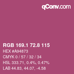 カラーコード: RGB 169.1 72.8 115 | qconv.com