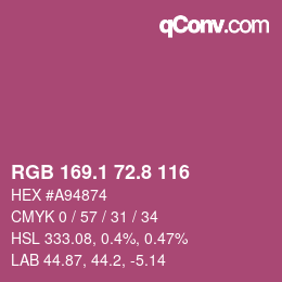 カラーコード: RGB 169.1 72.8 116 | qconv.com