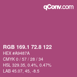 カラーコード: RGB 169.1 72.8 122 | qconv.com