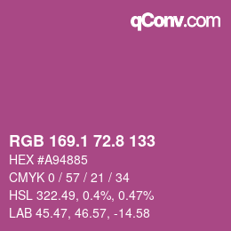 カラーコード: RGB 169.1 72.8 133 | qconv.com