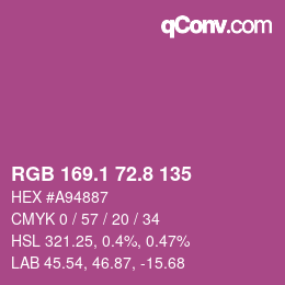 カラーコード: RGB 169.1 72.8 135 | qconv.com