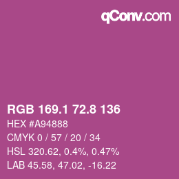 カラーコード: RGB 169.1 72.8 136 | qconv.com