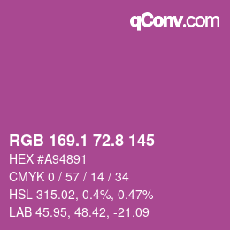 カラーコード: RGB 169.1 72.8 145 | qconv.com