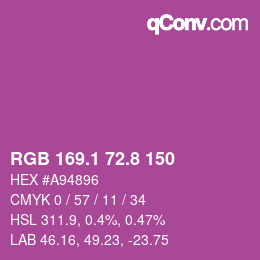 カラーコード: RGB 169.1 72.8 150 | qconv.com