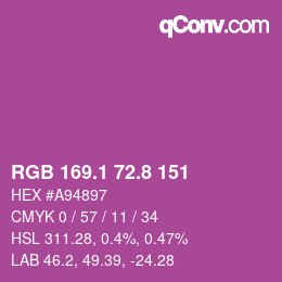カラーコード: RGB 169.1 72.8 151 | qconv.com