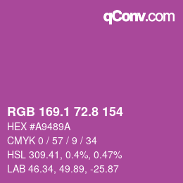 カラーコード: RGB 169.1 72.8 154 | qconv.com