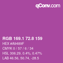 カラーコード: RGB 169.1 72.8 159 | qconv.com