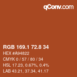 カラーコード: RGB 169.1 72.8 34 | qconv.com