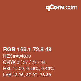 Color code: RGB 169.1 72.8 48 | qconv.com