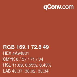 カラーコード: RGB 169.1 72.8 49 | qconv.com