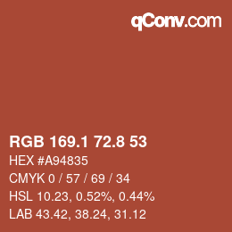 Color code: RGB 169.1 72.8 53 | qconv.com