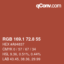 カラーコード: RGB 169.1 72.8 55 | qconv.com