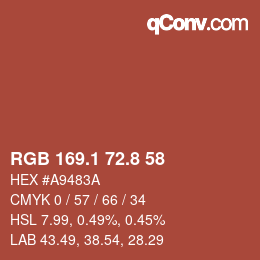 カラーコード: RGB 169.1 72.8 58 | qconv.com