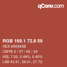 カラーコード: RGB 169.1 72.8 59 | qconv.com