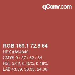 カラーコード: RGB 169.1 72.8 64 | qconv.com