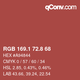 カラーコード: RGB 169.1 72.8 68 | qconv.com