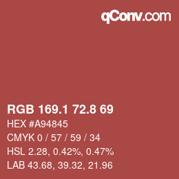 カラーコード: RGB 169.1 72.8 69 | qconv.com
