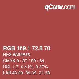 カラーコード: RGB 169.1 72.8 70 | qconv.com