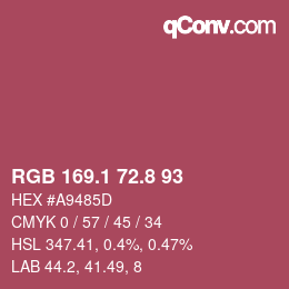 カラーコード: RGB 169.1 72.8 93 | qconv.com