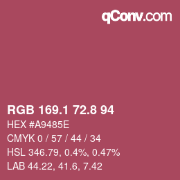 カラーコード: RGB 169.1 72.8 94 | qconv.com