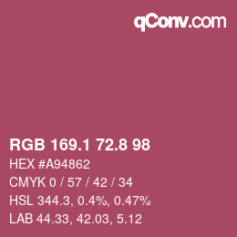 カラーコード: RGB 169.1 72.8 98 | qconv.com