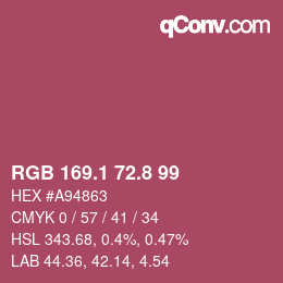 カラーコード: RGB 169.1 72.8 99 | qconv.com