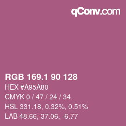 カラーコード: RGB 169.1 90 128 | qconv.com