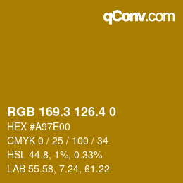 カラーコード: RGB 169.3 126.4 0 | qconv.com