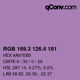 カラーコード: RGB 169.3 126.4 181 | qconv.com