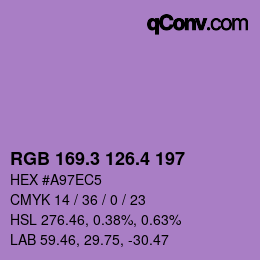 カラーコード: RGB 169.3 126.4 197 | qconv.com