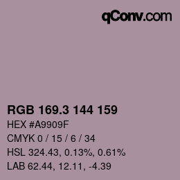 カラーコード: RGB 169.3 144 159 | qconv.com