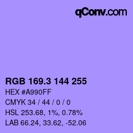 カラーコード: RGB 169.3 144 255 | qconv.com