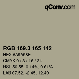 カラーコード: RGB 169.3 165 142 | qconv.com