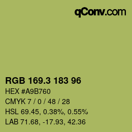 カラーコード: RGB 169.3 183 96 | qconv.com