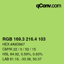 カラーコード: RGB 169.3 216.4 103 | qconv.com