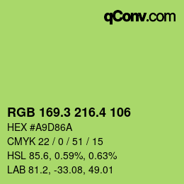 カラーコード: RGB 169.3 216.4 106 | qconv.com