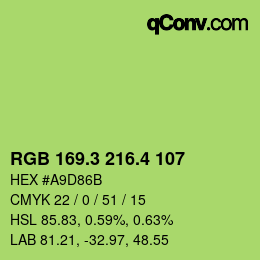 カラーコード: RGB 169.3 216.4 107 | qconv.com