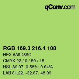 カラーコード: RGB 169.3 216.4 108 | qconv.com