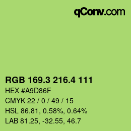 カラーコード: RGB 169.3 216.4 111 | qconv.com