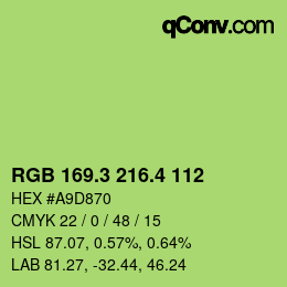 カラーコード: RGB 169.3 216.4 112 | qconv.com