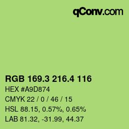 カラーコード: RGB 169.3 216.4 116 | qconv.com