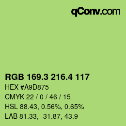 カラーコード: RGB 169.3 216.4 117 | qconv.com
