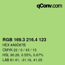 カラーコード: RGB 169.3 216.4 123 | qconv.com